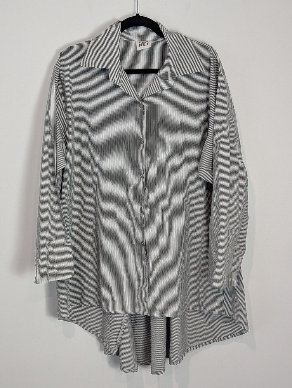 Planet By Lauren G Asymmetrical Striped Button Front Tunic Top Lagenlook OS
